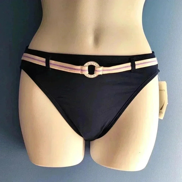 Nautica Other - NWT NAUTICA Navy Blue with White & Purple Belted Swimwear Bikini Bottom Size 6